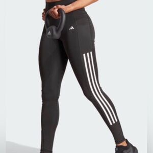 Adidas Aeroready Slimming Black Leggings with White Stripes size Large
